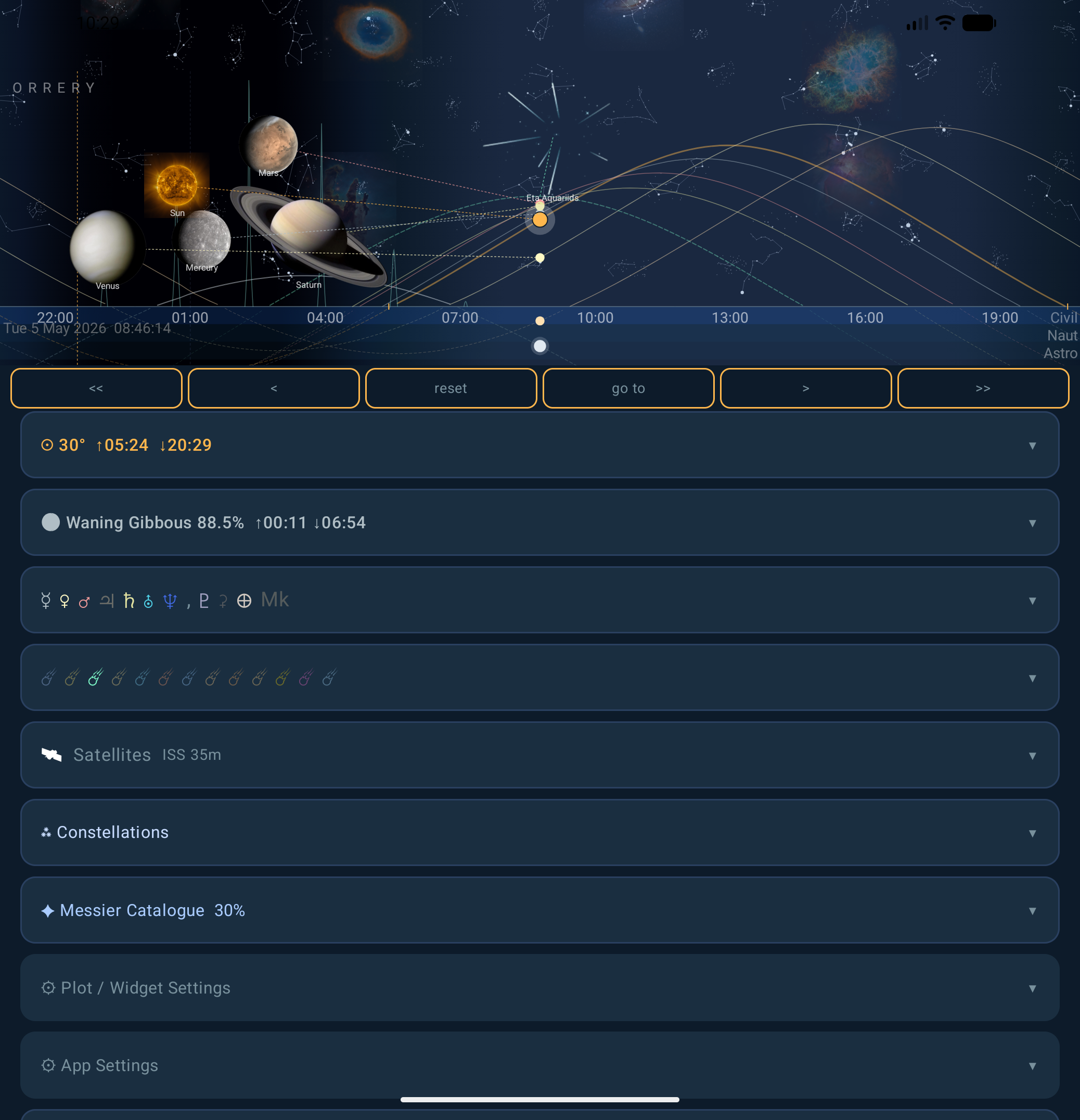 Orrery tablet arc view