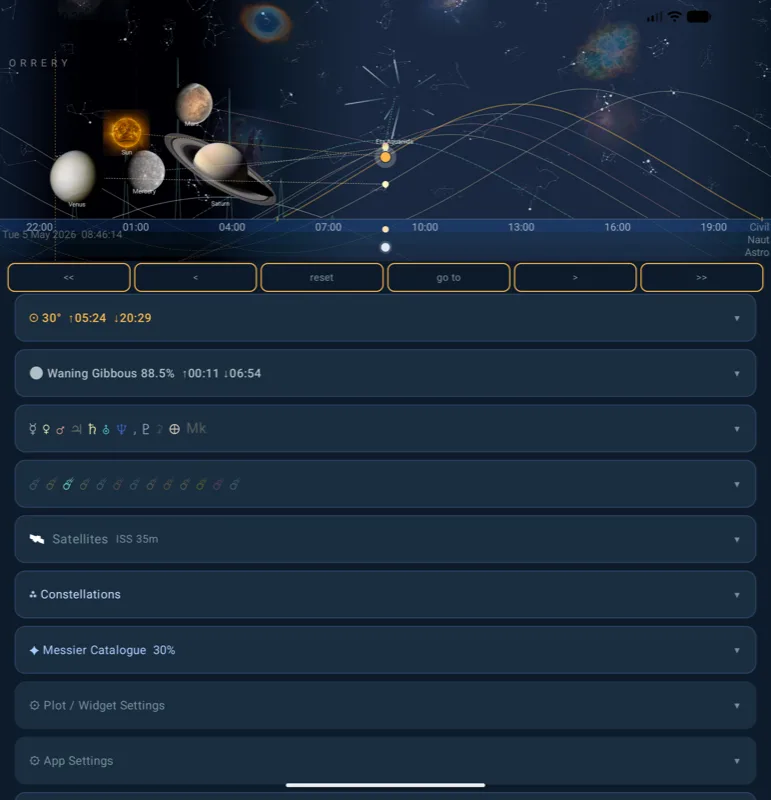 Orrery tablet arc view